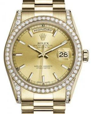 Watches with a stylish look Rolex Day-Date 36 Yellow Gold Champagne Index Dial & Diamond Set Case & Bezel President Bracelet 118388 Watches with a stylish look Rolex Day-Date 36 Yellow Gold Champagne Index Dial & Diamond Set Case & Bezel President Bracelet 118388