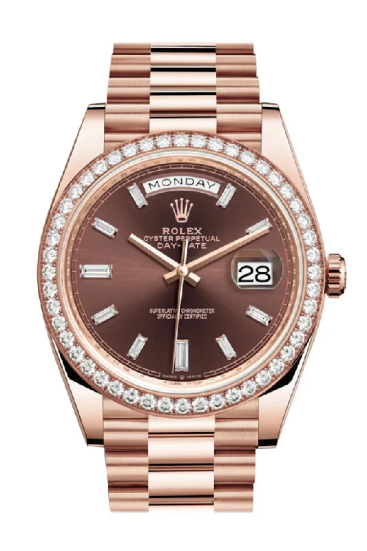 designer watches for special occasions Rolex Day-Date 40 Chocolate 10 Baguette-cut Diamonds Dial Diamond Bezel 18K Everose gold President Automatic Men's Watch 228345RBR 228345 designer watches for special occasions Rolex Day-Date 40 Chocolate 10 Baguette-cut Diamonds Dial Diamond Bezel 18K Everose gold President Automatic Men's Watch 228345RBR 228345