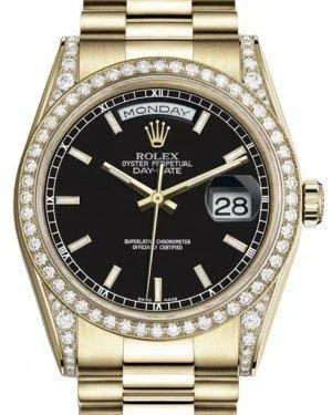 Watches with a stylish look Rolex Day-Date 36 Yellow Gold Black Index Dial & Diamond Set Case & Bezel President Bracelet 118388 Watches with a stylish look Rolex Day-Date 36 Yellow Gold Black Index Dial & Diamond Set Case & Bezel President Bracelet 118388