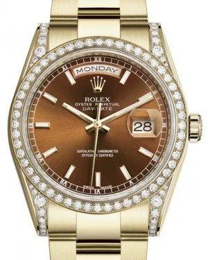 Watches for daily wear Rolex Day-Date 36 Yellow Gold Cognac Index Dial & Diamond Set Case & Bezel Oyster Bracelet 118388 Watches for daily wear Rolex Day-Date 36 Yellow Gold Cognac Index Dial & Diamond Set Case & Bezel Oyster Bracelet 118388