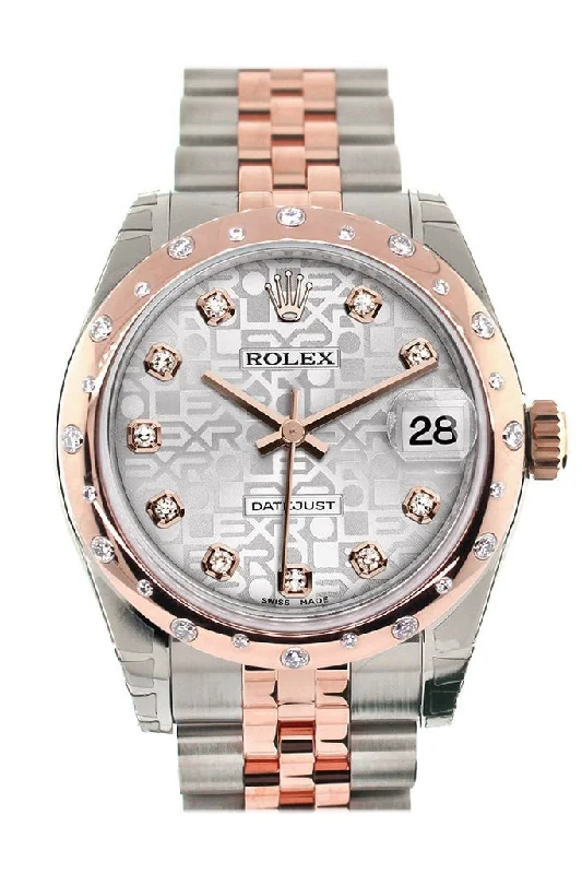 Watches with leather straps and quick release clasps   Rolex Datejust 31 Silver Jubilee Diamond Dial Diamond Bezel 18K Rose Gold Two Tone Jubilee Ladies Watch 178341