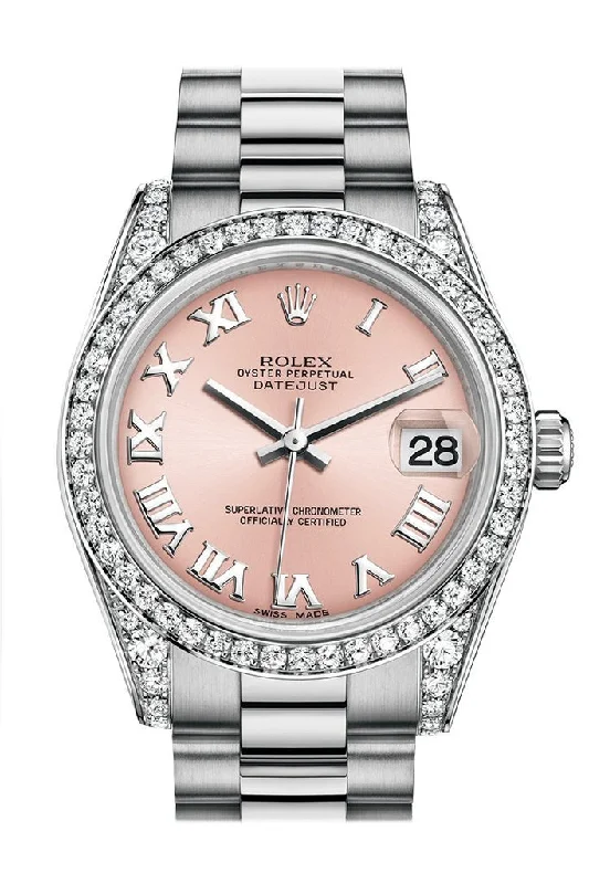 Watches with adjustable straps for a perfect fit Rolex Datejust 31 Pink Roman Dial Diamond Bezel Lug 18K White Gold President Ladies Watch 178159 Watches with adjustable straps for a perfect fit Rolex Datejust 31 Pink Roman Dial Diamond Bezel Lug 18K White Gold President Ladies Watch 178159
