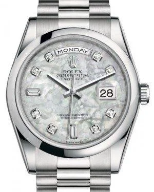 Watches for daily wear Rolex Day-Date 36 Platinum White Mother of Pearl Diamond Dial & Smooth Domed Bezel President Bracelet 118206 Watches for daily wear Rolex Day-Date 36 Platinum White Mother of Pearl Diamond Dial & Smooth Domed Bezel President Bracelet 118206