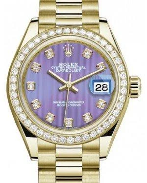 Casual watches for weekend outings Rolex Lady Datejust 28 Yellow Gold Lavender Diamond Dial & Diamond Bezel President Bracelet 279138RBR Casual watches for weekend outings Rolex Lady Datejust 28 Yellow Gold Lavender Diamond Dial & Diamond Bezel President Bracelet 279138RBR