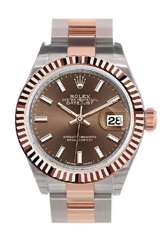 Watches with a sophisticated look   Rolex Datejust 28 Chocolate Dial Fluted Bezel Oyster Ladies Watch 279171 NP