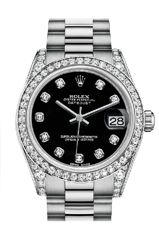 Watches with a luxurious look Rolex Datejust 31 Black Diamond Dial Diamond Bezel Lug 18K White Gold President Ladies Watch 178159 Watches with a luxurious look Rolex Datejust 31 Black Diamond Dial Diamond Bezel Lug 18K White Gold President Ladies Watch 178159