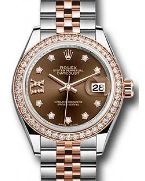 Modern design square dial watches   Rolex Datejust 28MM 279381 Chocolate Diamond Roman 9 o' Clock Diamond Bezel Rose Gold & Stainless Steel Jubilee