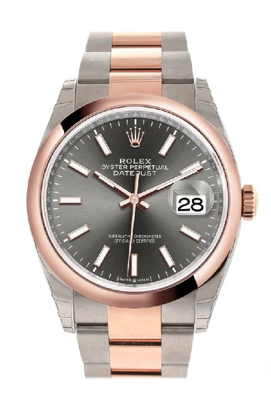 Watches for daily wear   Rolex Datejust 36 Dark Rhodium Dial Dome Rose Gold Two Tone Watch 126201 NP