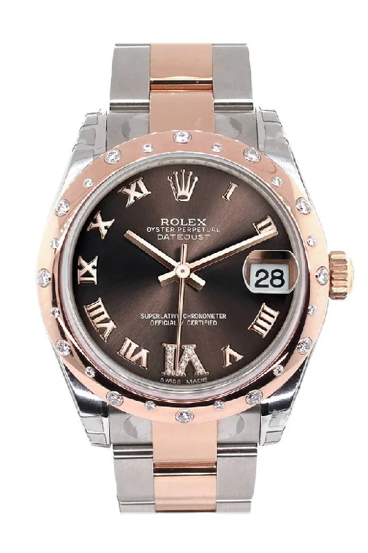 Women's dress watches with elegant straps Rolex Datejust 31 Chocolate Roman Large VI set with Diamond Dial Diamond Bezel 18K Rose Gold Two Tone Ladies Watch 178341 Women's dress watches with elegant straps Rolex Datejust 31 Chocolate Roman Large VI set with Diamond Dial Diamond Bezel 18K Rose Gold Two Tone Ladies Watch 178341