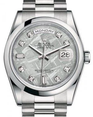 Casual watches for weekend outings Rolex Day-Date 36 Platinum Meteorite Diamond Dial & Smooth Domed Bezel President Bracelet 118206 Casual watches for weekend outings Rolex Day-Date 36 Platinum Meteorite Diamond Dial & Smooth Domed Bezel President Bracelet 118206