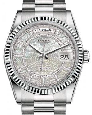 Casual watches for weekend outings Rolex Day-Date 36 White Gold Carousel of White Mother of Pearl Diamond Dial & Fluted Bezel President Bracelet 118239 Casual watches for weekend outings Rolex Day-Date 36 White Gold Carousel of White Mother of Pearl Diamond Dial & Fluted Bezel President Bracelet 118239