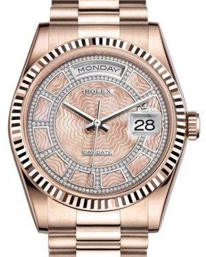 Luxury quartz watches with high-end movements Rolex Day-Date 36 Rose Gold Carousel of Pink Mother of Pearl Diamond Dial & Fluted Bezel President Bracelet 118235 Luxury quartz watches with high-end movements Rolex Day-Date 36 Rose Gold Carousel of Pink Mother of Pearl Diamond Dial & Fluted Bezel President Bracelet 118235