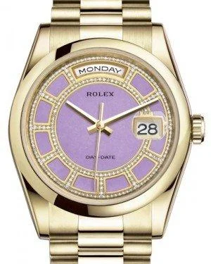 Watches with adjustable straps for a perfect fit Rolex Day-Date 36 Yellow Gold Carousel of Lavender Jade Diamond Dial & Smooth Domed Bezel President Bracelet 118208 Watches with adjustable straps for a perfect fit Rolex Day-Date 36 Yellow Gold Carousel of Lavender Jade Diamond Dial & Smooth Domed Bezel President Bracelet 118208