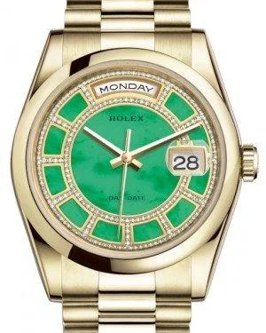 Watches for special occasions Rolex Day-Date 36 Yellow Gold Carousel of Green Jade Diamond Dial & Smooth Domed Bezel President Bracelet 118208 Watches for special occasions Rolex Day-Date 36 Yellow Gold Carousel of Green Jade Diamond Dial & Smooth Domed Bezel President Bracelet 118208