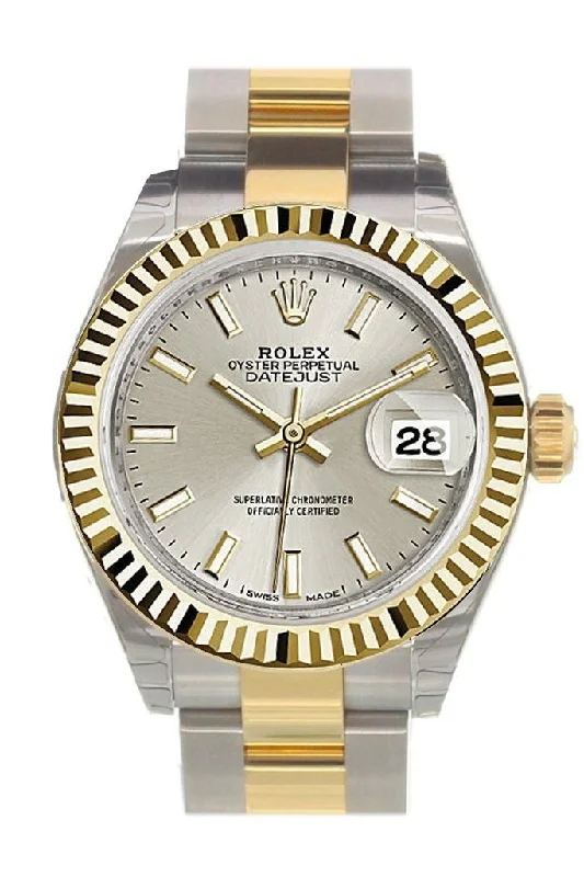 Formal watches for business people   Rolex Datejust 28 Silver Dial Fluted Yellow Gold Two Tone Ladies Watch 279173