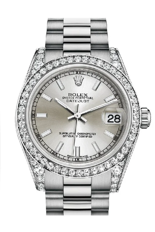 Men's dress watches with slim profile Rolex Datejust 31 Silver Dial Diamond Bezel Lug 18K White Gold President Ladies Watch 178159 Men's dress watches with slim profile Rolex Datejust 31 Silver Dial Diamond Bezel Lug 18K White Gold President Ladies Watch 178159