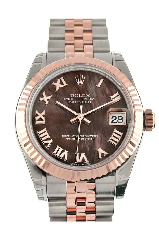 stylish watches for casual wear   Rolex Datejust 31 Black Mother of Pearl Roman Dial  Fluted Bezel 18K Rose Gold Two Tone Jubilee Ladies Watch 178271