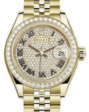 Modern design square dial watches   Rolex Lady Datejust 28 Yellow Gold Diamond Paved Roman Dial & Diamond Bezel Jubilee Bracelet 279138RBr