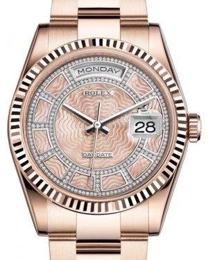 Women's dress watches with elegant straps   Rolex Day-Date 36 Rose Gold Carousel of Pink Mother of Pearl Diamond Dial & Fluted Bezel Oyster Bracelet 118235