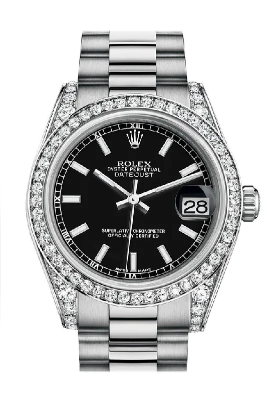 Watches with a luxurious look Rolex Datejust 31 Black Dial Diamond Bezel Lug 18K White Gold President Ladies Watch 178159 Watches with a luxurious look Rolex Datejust 31 Black Dial Diamond Bezel Lug 18K White Gold President Ladies Watch 178159