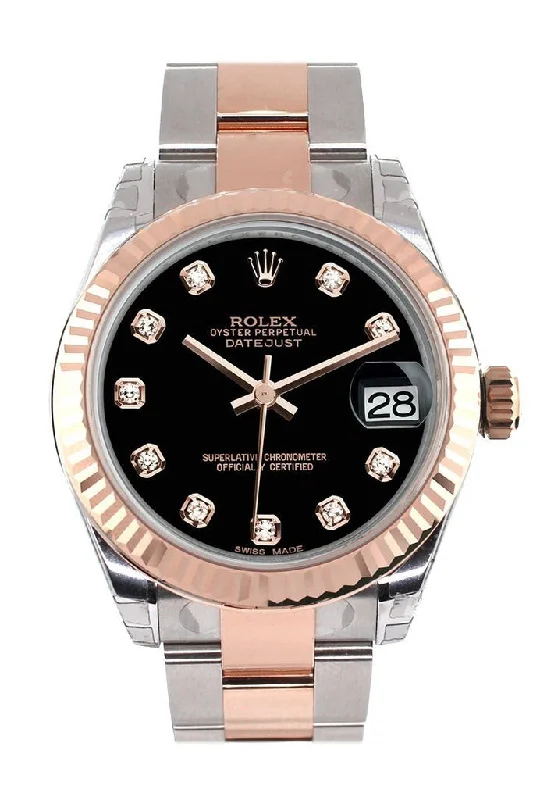 watches with custom engravings for gifts Rolex Datejust 31 Black Diamond Dial Fluted Bezel 18K Rose Gold Two Tone Ladies Watch 178271 watches with custom engravings for gifts Rolex Datejust 31 Black Diamond Dial Fluted Bezel 18K Rose Gold Two Tone Ladies Watch 178271