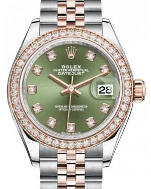 Formal watches for evening events   Rolex Lady Datejust 28 Rose Gold/Steel Olive Green Diamond Dial & Diamond Bezel Jubilee Bracelet 279381RBR