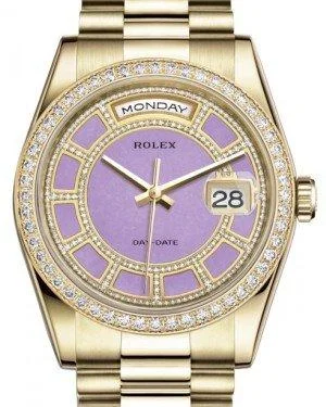 Watches with classic style for timeless appeal Rolex Day-Date 36 Yellow Gold Carousel of Lavender Jade Diamond Dial & Diamond Bezel President Bracelet 118348 Watches with classic style for timeless appeal Rolex Day-Date 36 Yellow Gold Carousel of Lavender Jade Diamond Dial & Diamond Bezel President Bracelet 118348