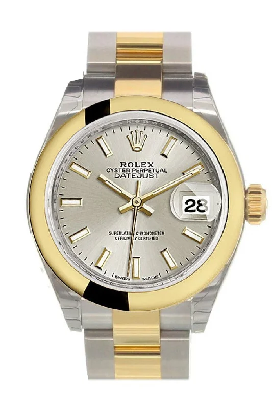 Women's dress watches with elegant straps   Rolex Datejust 28 Silver Dial Yellow Gold Two Tone Ladies Watch 279163