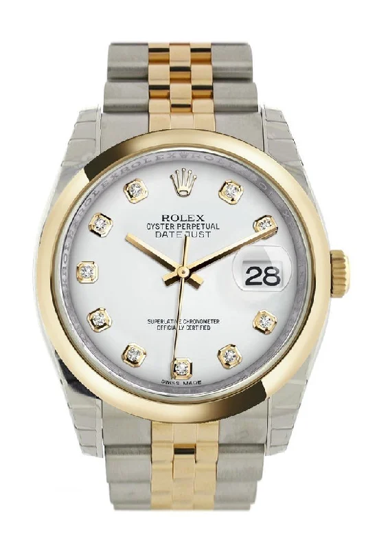 Casual watches for weekend outings   Rolex Datejust 36 White Diamond Dial 18k Gold Two Tone Jubilee Watch 116203