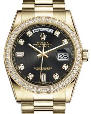 Watches with a stylish look Rolex Day-Date 36 Yellow Gold Black Diamond Dial & Diamond Bezel President Bracelet 118348 Watches with a stylish look Rolex Day-Date 36 Yellow Gold Black Diamond Dial & Diamond Bezel President Bracelet 118348