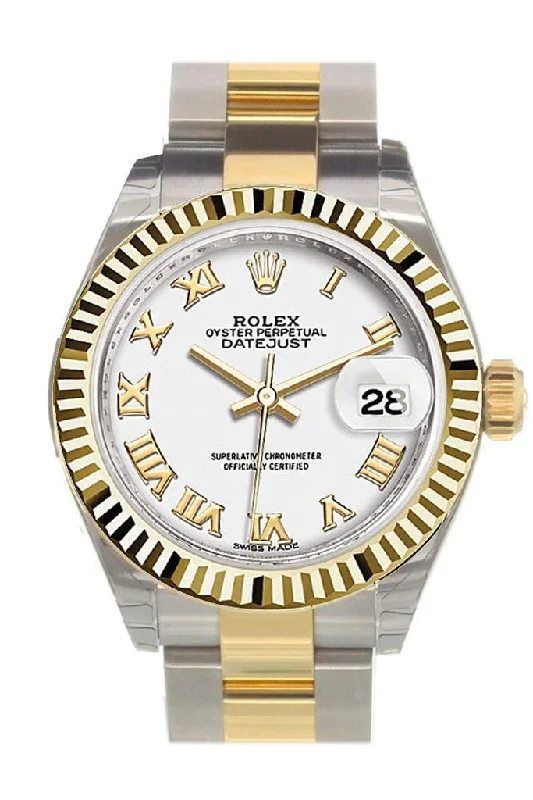 watches with custom engravings for gifts   Rolex Datejust 28 White Roman Dial Fluted Yellow Gold Two Tone Ladies Watch 279173
