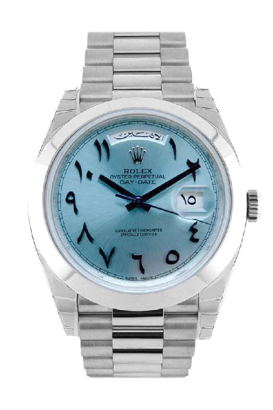 Watches made for exclusive collectors Rolex Day-Date 40 Ice blue Hindu Arabic Numerals Dial Dome Bezel Platinum President Automatic Men's Watch 228206 Watches made for exclusive collectors Rolex Day-Date 40 Ice blue Hindu Arabic Numerals Dial Dome Bezel Platinum President Automatic Men's Watch 228206
