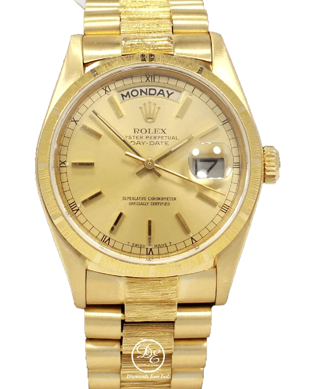 minimalistic watches for men with leather bands Rolex President Day-Date 36mm 18078 18K Yellow Gold Rolex Factory Bark Finish Stick Dial minimalistic watches for men with leather bands Rolex President Day-Date 36mm 18078 18K Yellow Gold Rolex Factory Bark Finish Stick Dial