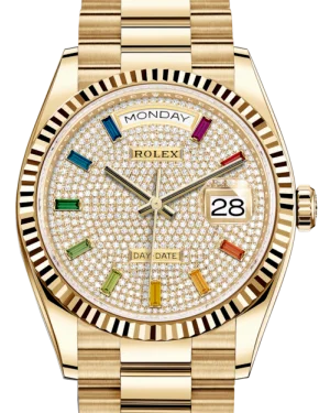designer watches for special occasions Rolex Day-Date 36 Yellow Gold Diamond Paved Rainbow Colored Sapphires Dial & Fluted Bezel President Bracelet 128238 designer watches for special occasions Rolex Day-Date 36 Yellow Gold Diamond Paved Rainbow Colored Sapphires Dial & Fluted Bezel President Bracelet 128238