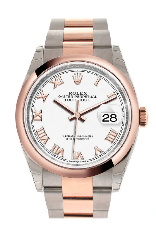 Watches with a classic look Rolex Datejust 36 White Roman Dial Dome Rose Gold Two Tone Watch 126201 NP Watches with a classic look Rolex Datejust 36 White Roman Dial Dome Rose Gold Two Tone Watch 126201 NP