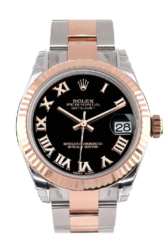 Women's dress watches with elegant straps Rolex Datejust 31 Black Roman Dial Fluted Bezel 18K Rose Gold Two Tone Ladies Watch 178271 Women's dress watches with elegant straps Rolex Datejust 31 Black Roman Dial Fluted Bezel 18K Rose Gold Two Tone Ladies Watch 178271