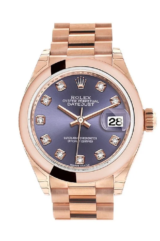 Vintage style quartz watches   Rolex Datejust 28 Aubergine Diamond Dial Rose Gold President Ladies Watch 279165 NP