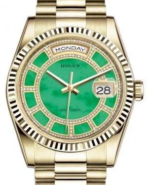 Watches with classic style for timeless appeal Rolex Day-Date 36 Yellow Gold Carousel of Green Jade Diamond Dial & Fluted Bezel President Bracelet 118238 Watches with classic style for timeless appeal Rolex Day-Date 36 Yellow Gold Carousel of Green Jade Diamond Dial & Fluted Bezel President Bracelet 118238