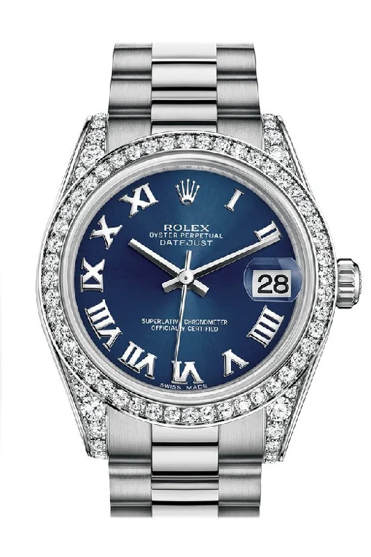 watches with custom engravings for gifts Rolex Datejust 31 Blue Roman Dial Diamond Bezel Lug 18K White Gold President Ladies Watch 178159 watches with custom engravings for gifts Rolex Datejust 31 Blue Roman Dial Diamond Bezel Lug 18K White Gold President Ladies Watch 178159