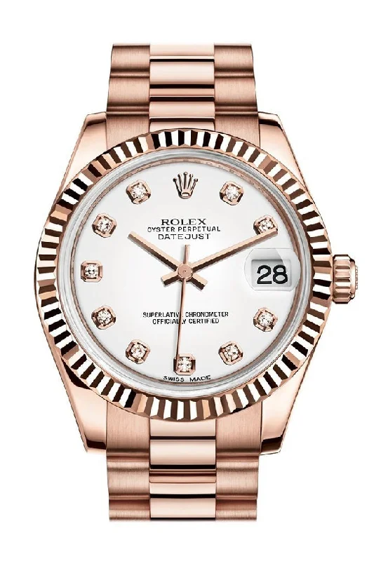 stylish watches for casual wear   Rolex Datejust 31 White Diamond Dial Fluted Bezel 18K Everose Gold President Ladies Watch 178275