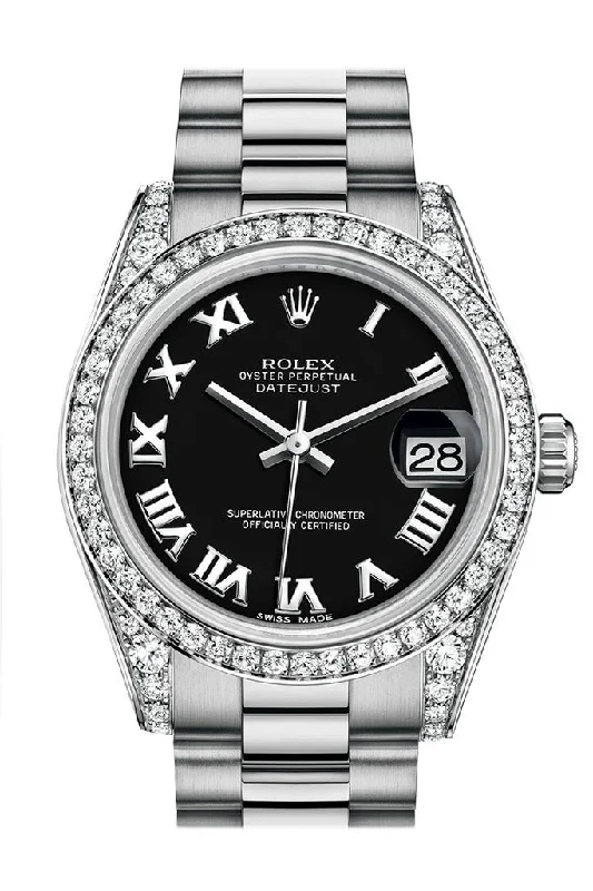Formal watches for business people Rolex Datejust 31 Black Roman Dial Diamond Bezel Lug 18K White Gold President Ladies Watch 178159 Formal watches for business people Rolex Datejust 31 Black Roman Dial Diamond Bezel Lug 18K White Gold President Ladies Watch 178159
