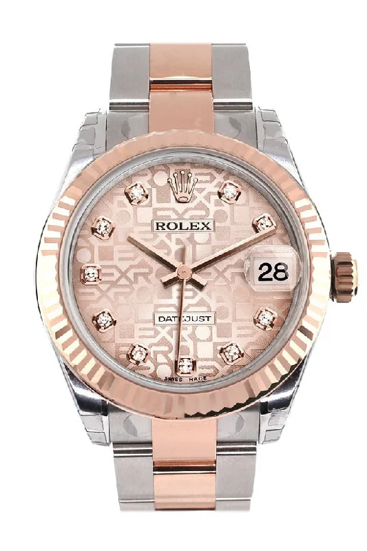 minimalistic watches for men with leather bands   Rolex Datejust 31 Pink Jubilee Diamond Dial Fluted Bezel 18K Rose Gold Two Tone Ladies Watch 178271