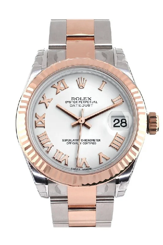 Watches with adjustable straps for a perfect fit Rolex Datejust 31 White Roman Dial Fluted Bezel 18K Rose Gold Two Tone Ladies Watch 178271 Watches with adjustable straps for a perfect fit Rolex Datejust 31 White Roman Dial Fluted Bezel 18K Rose Gold Two Tone Ladies Watch 178271
