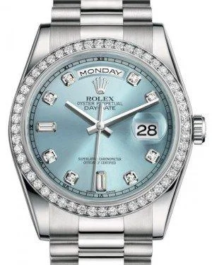Watches for daily wear Rolex Day-Date 36 Platinum Ice Blue Diamond Dial & Diamond Bezel President Bracelet 118346 Watches for daily wear Rolex Day-Date 36 Platinum Ice Blue Diamond Dial & Diamond Bezel President Bracelet 118346