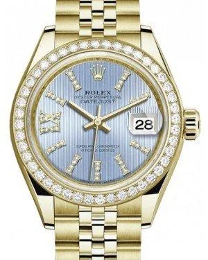 Luxury quartz watches with high-end movements   Rolex Lady Datejust 28 Yellow Gold Cornflower Blue Diamond Index/Roman IX Dial & Diamond Bezel Jubilee Bracelet 279138RBR