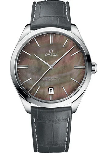 designer watches for special occasions   Omega De Ville Tresor Master Co-Axial Watch - 40 mm White Gold Case - Tahiti Domed Mother-Of-Pearl Dial - Grey Leather Strap - 432.53.40.21.07.001