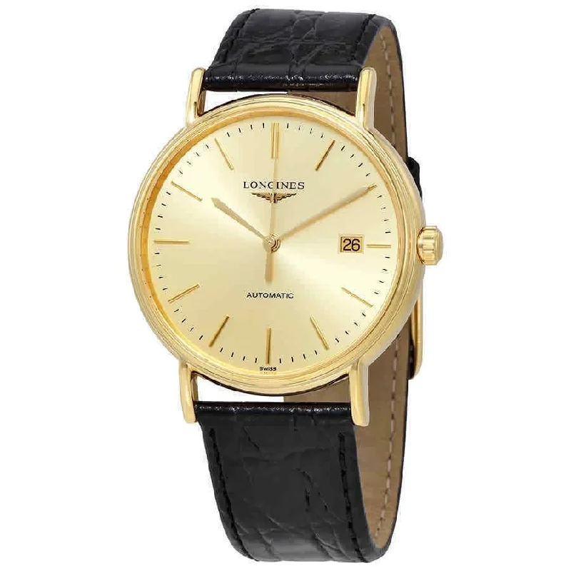 women’s watches with interchangeable bands   Longines Men's L49212322 Presence Black Leather Watch