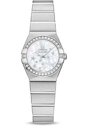 Watches with a sophisticated look   Omega Ladies Constellation Quartz Watch - 24 mm Brushed Steel Case - Diamond Bezel - Mother-Of-Pearl Dial - 123.15.24.60.05.003