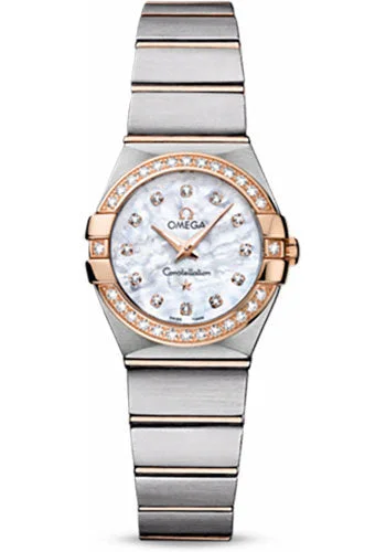 best luxury watches for men   Omega Ladies Constellation Quartz Watch - 24 mm Brushed Steel And Red Gold Case - Diamond Bezel - Mother-Of-Pearl Diamond Dial - 123.25.24.60.55.001