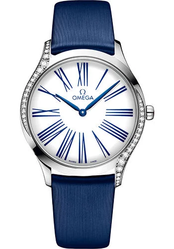 elegant dress watches for formal events   Omega De Ville Tresor Quartz Watch - 36 mm Steel Case - White Dial - Blue Fabric Strap - 428.17.36.60.04.001